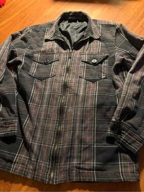 Vans Vintage Plaid Full Zip Flannel Jacket Shirt Men’s Size Medium Black Gray